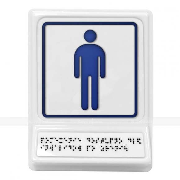 Пиктограмма с дублированием информации по системе Брайля на наклонной площадке «Мужской туалет», син