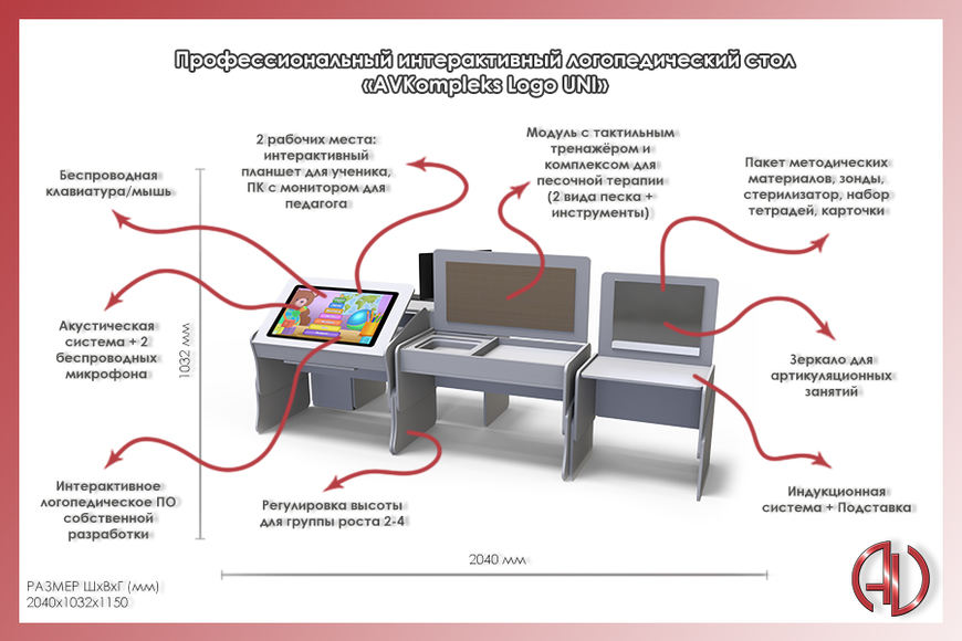 Профессиональный интерактивный логопедический стол «AVKompleks Logo UNI»