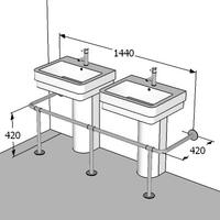 Поручень опорный  для раковины ПО-2-П3-С2-D38, 1440х420х420 мм