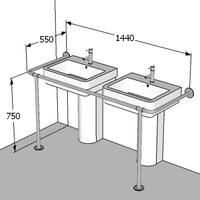 Поручень опорный для раковины ПО-2-П2-С2-D32, 1440х550х750 мм