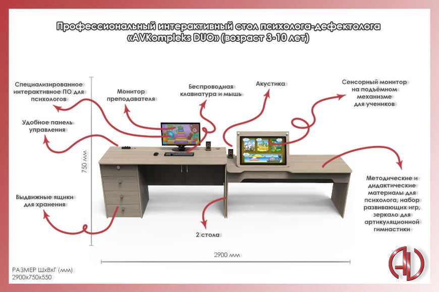 Профессиональный интерактивный стол психолога-дефектолога «AVKompleks DUO» 