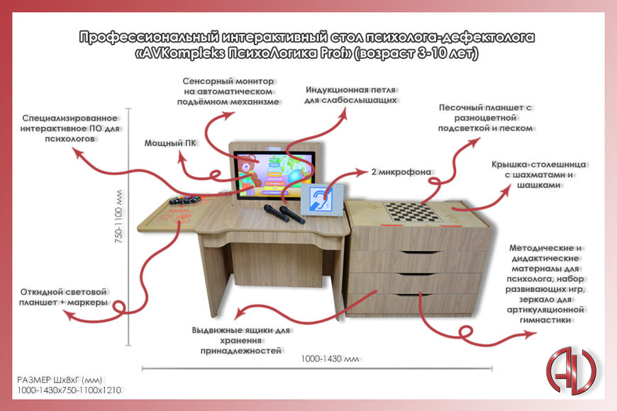 Профессиональный интерактивный стол психолога-дефектолога «AVKompleks ПсихоЛогика Prof» 