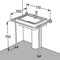 Опорный поручень для раковины ПО-2-П2-С2-D32, 730х550х750 мм