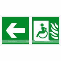 Пиктограмма Эвакуационные пути для инвалидов» (Выход там) налево, 140х290 мм