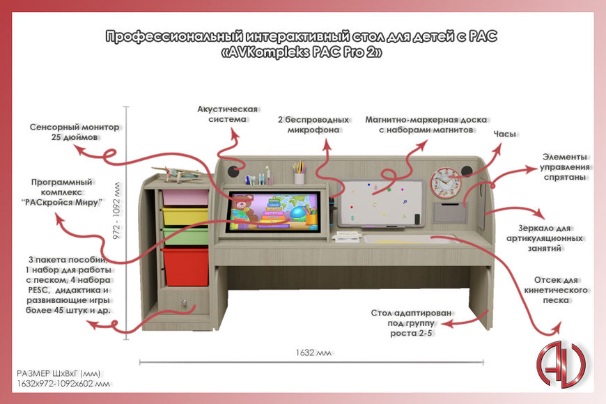 Профессиональный интерактивный стол для детей с РАС AVKompleks PRO 2