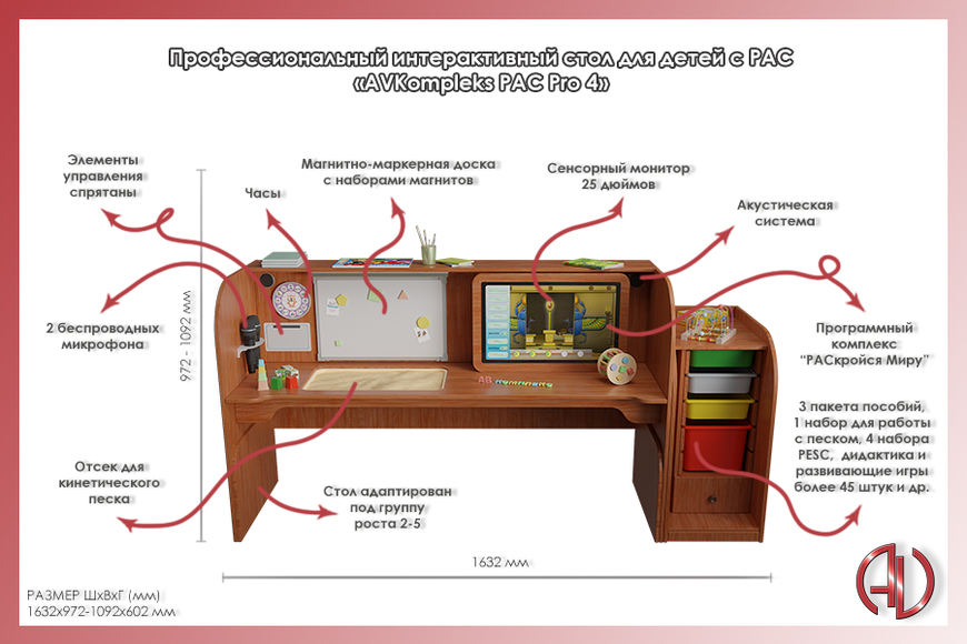 Профессиональный интерактивный стол для детей с РАС AVKompleks PRO 4