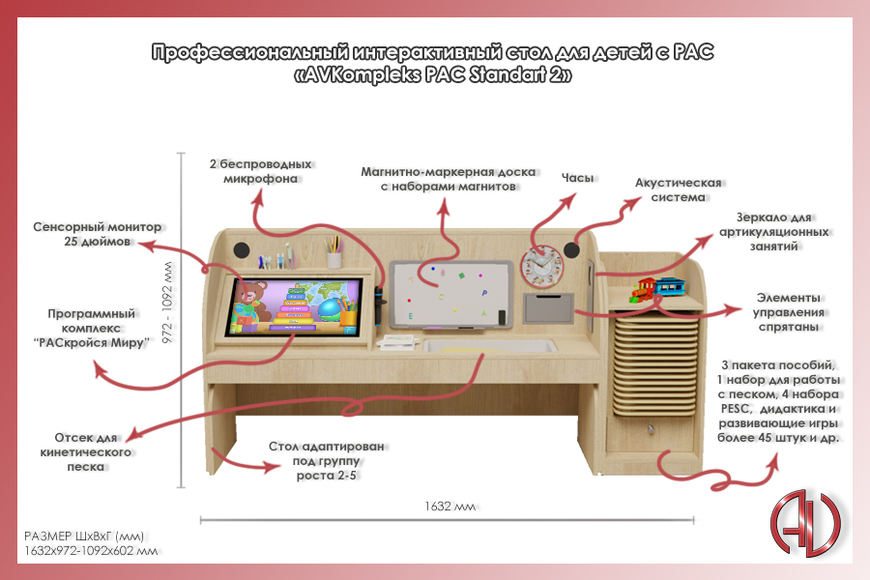 Профессиональный интерактивный стол для детей с РАС AVKompleks Standart 2