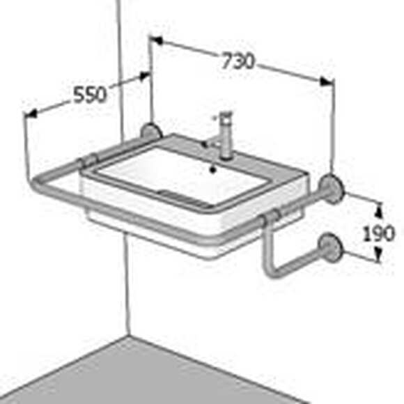 Поручень для раковины ПО-2-П0-С4-D38, 730х550х190 мм