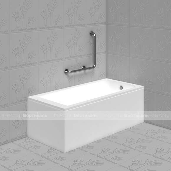Разборный поручень для ванны, туалета, угловой Г-образный, правый, цвет металл, (AISI 304) 900x600мм
