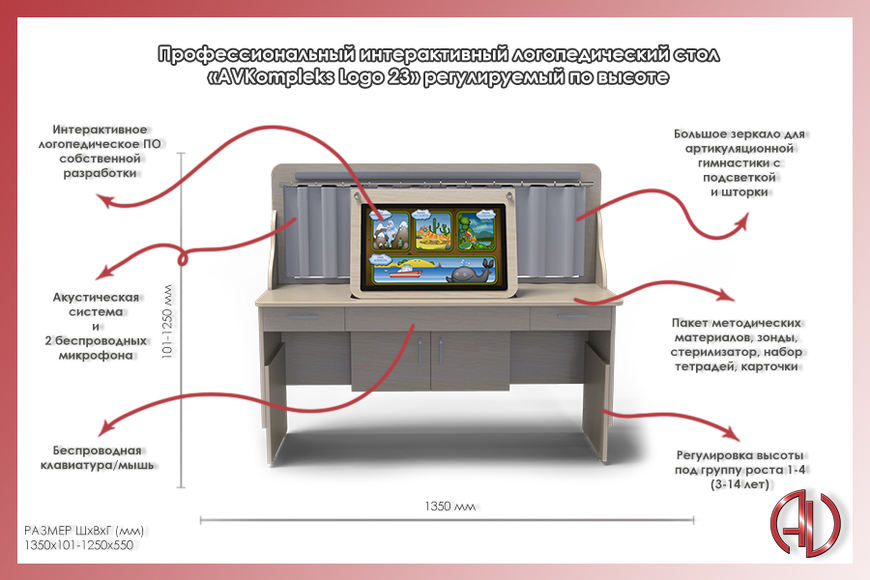 Профессиональный интерактивный логопедический стол «AVKompleks Logo 23» 