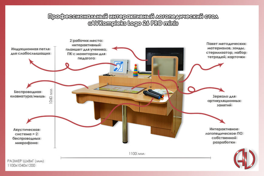 Профессиональный интерактивный логопедический стол «AVKompleks Logo 26 PRO mini»